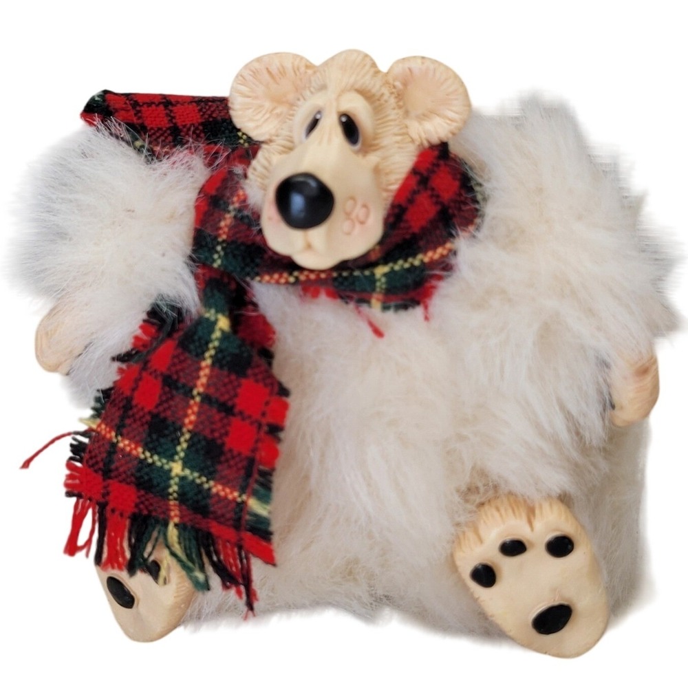 Avalanche Russ Berrie Polar Bear Plush Scarf Christmas Snowball Snow Puff Dog
